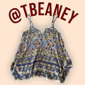 Lucky Brand Blue and Gold Paisley Camisole
